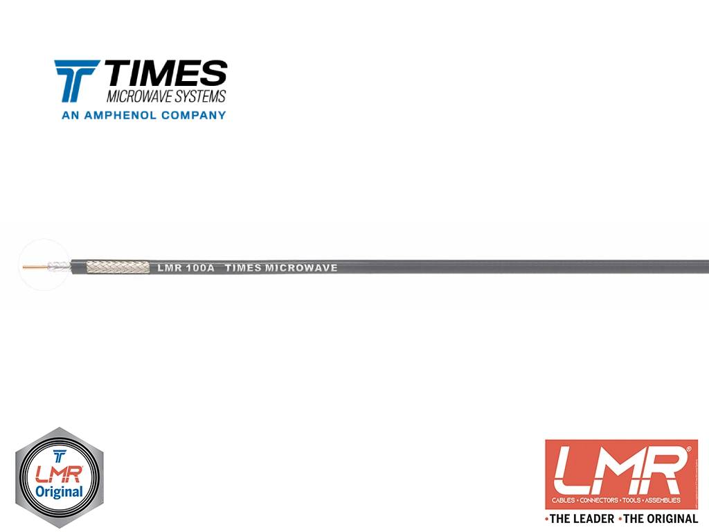 50 Ohms LMR-100-FR coax cable with non-halogen (non-toxic), low smoke, fire retardant jacket.