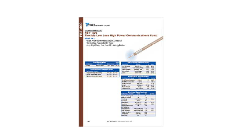 FBT-400 Coax Cables Datasheet