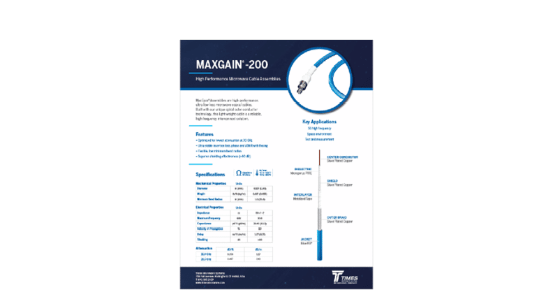 MaxGain 200 Coax Cables Assemblies Datasheet